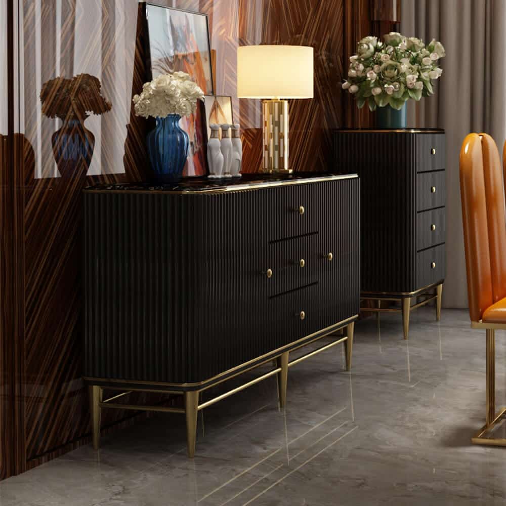 ModernRibbedWoodBuffetCabinetwithGold-platedLegs-2.jpg Modern ribbed wood buffet cabinet