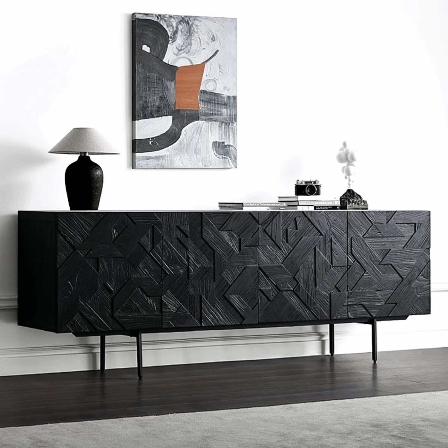 Modern black sideboard with hand