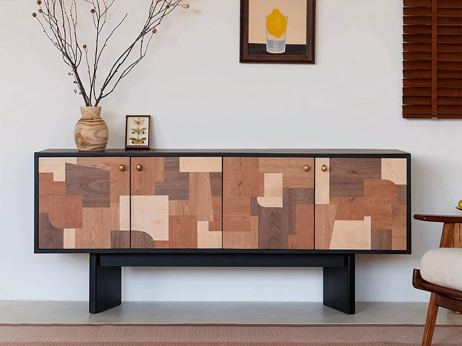 Modern patchwork wood sideboard