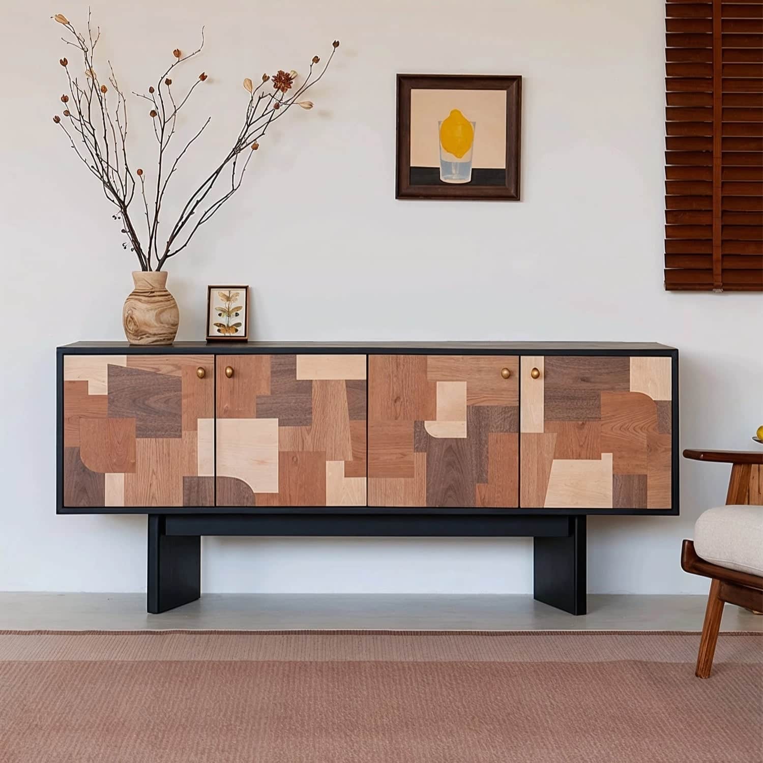 Modern patchwork wood sideboard