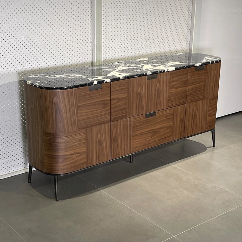 modern_rounded_walnut_veneer_sideboard_iron_legs_showroom_setting.jpg Modern rounded walnut