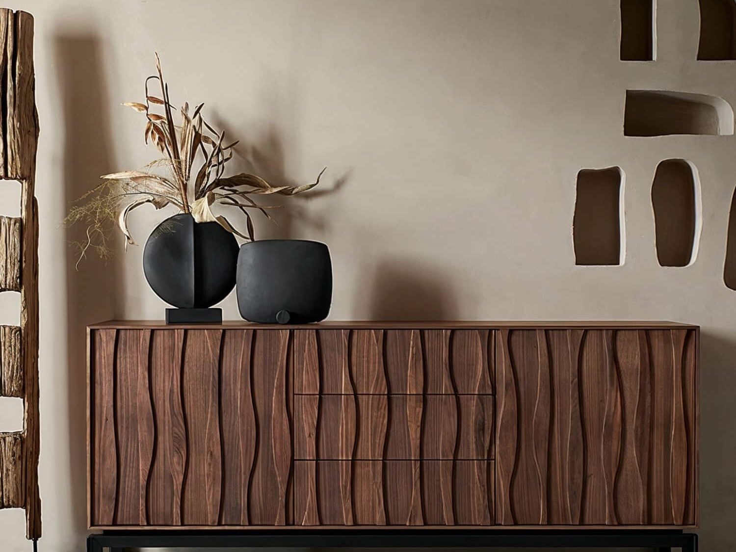 Modern walnut sideboard buffet with