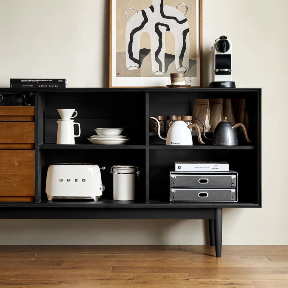 Open storage shelves