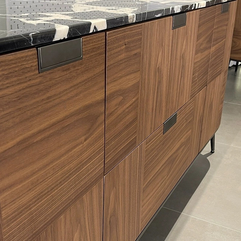 side_angle_view_rounded_walnut_veneer_buffet_cabinet_marble_top.jpg Side angle view of