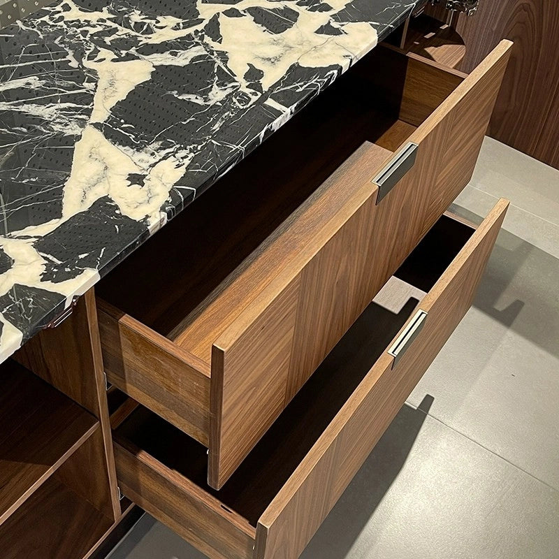 two_large_drawers_rounded_walnut_veneer_sideboard_open_marble_top.jpg Rounded walnut veneer sideboard with