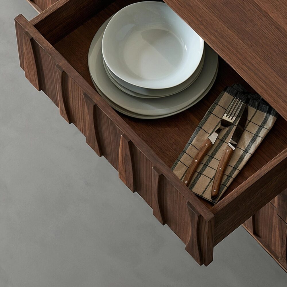 Walnut veneer sideboard buffet