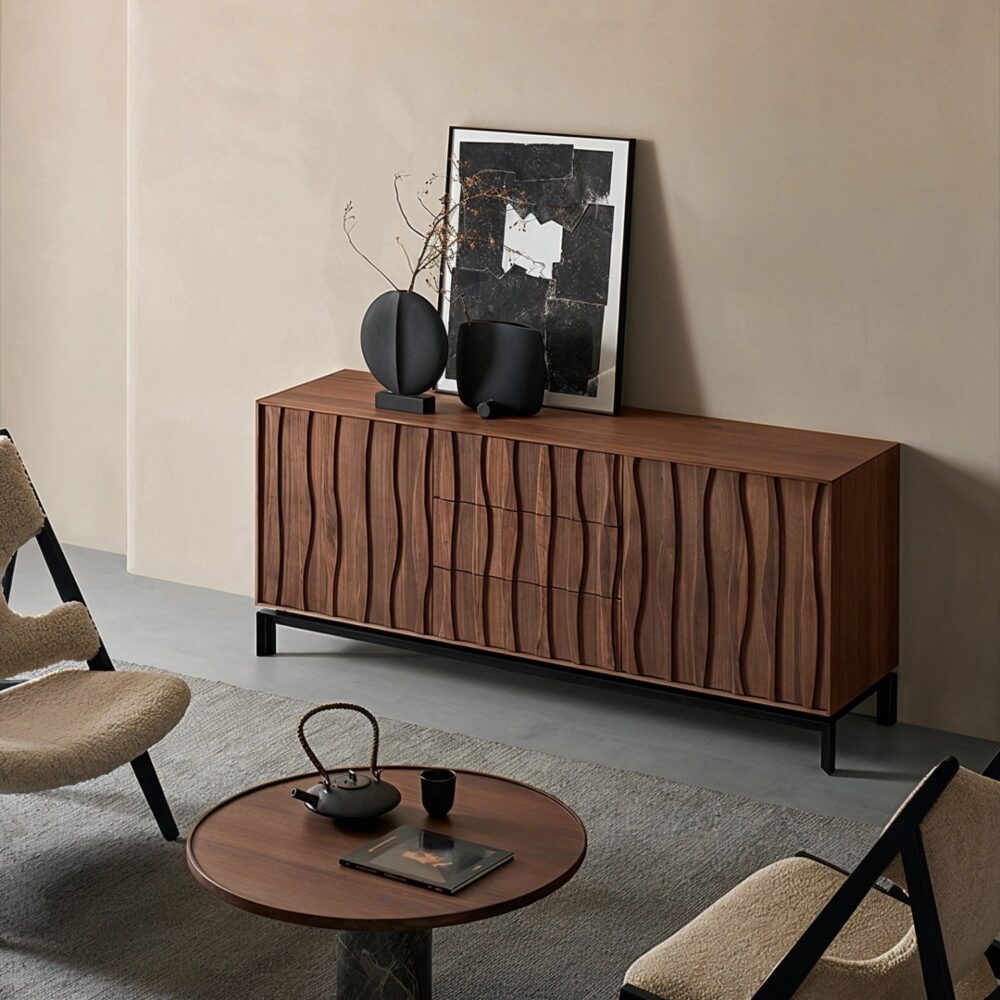 Modern walnut sideboard buffet