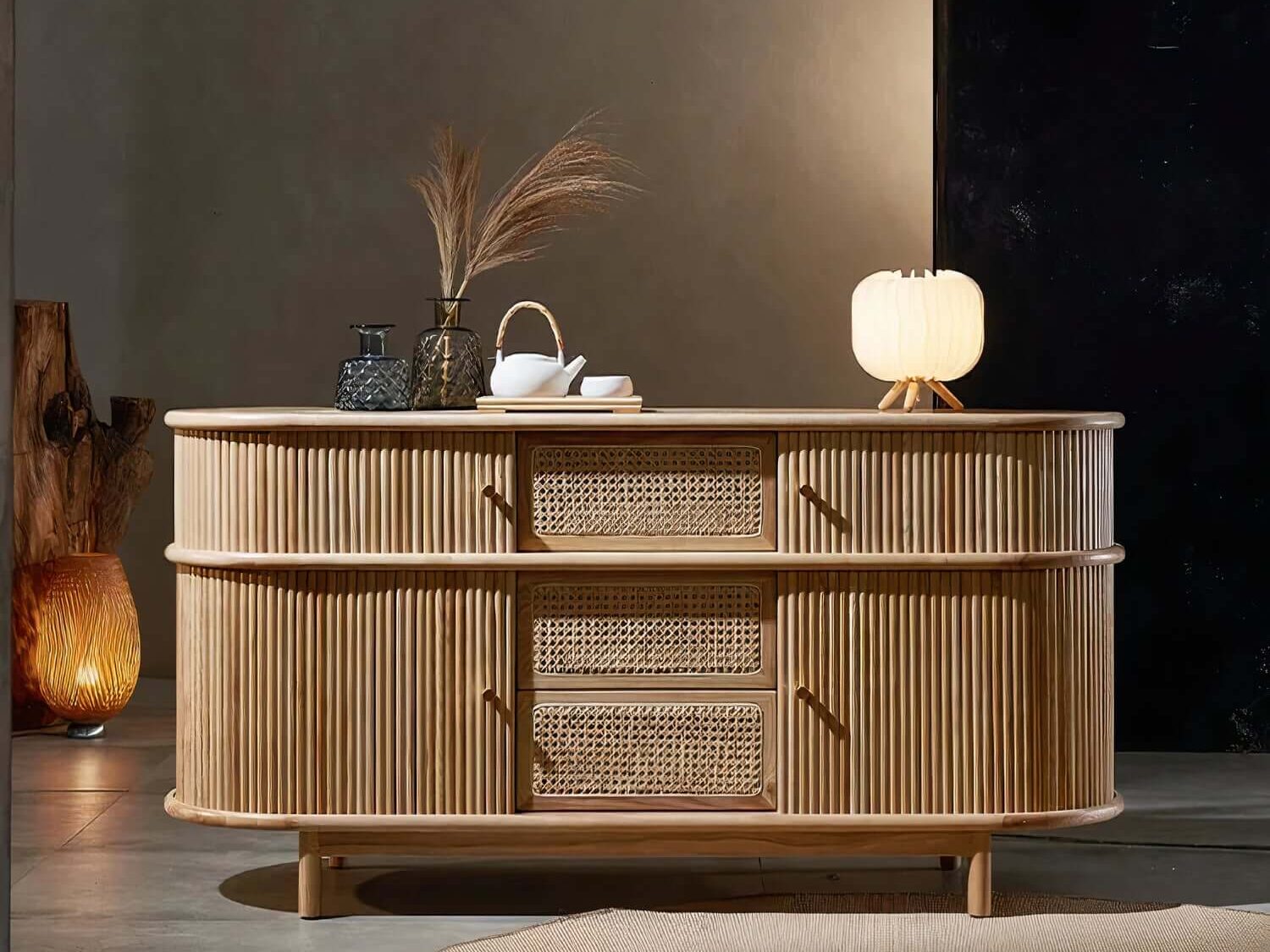 Sergio Cabinet with woven rattan