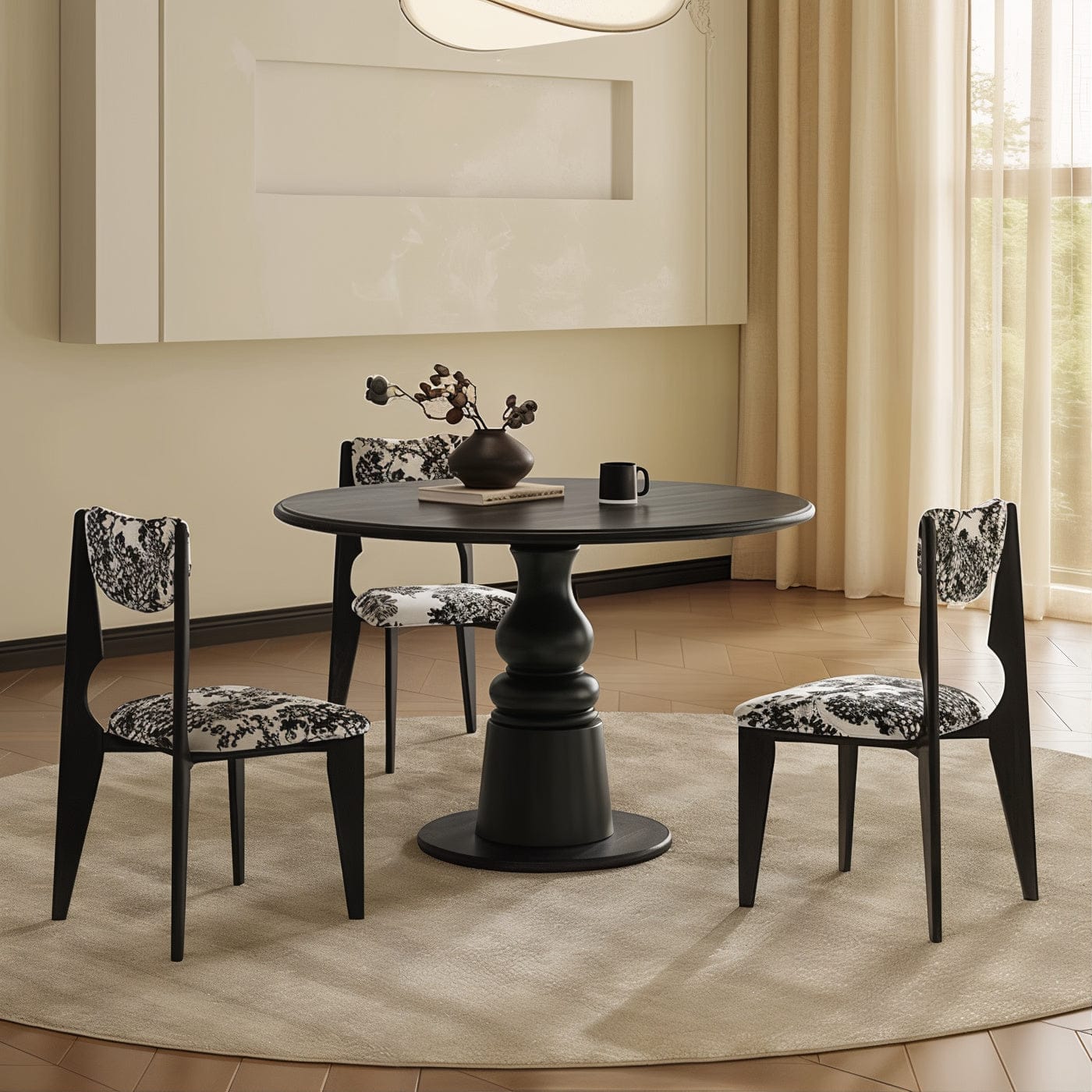 Black round dining table