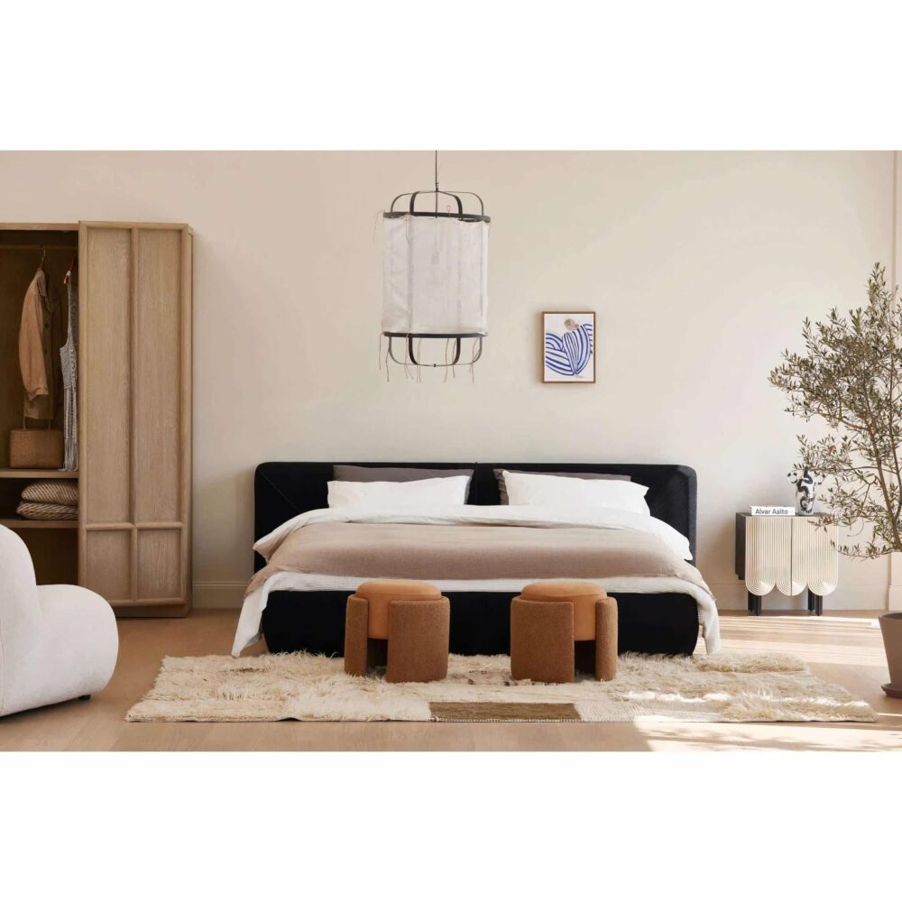 Modern black linen bed with
