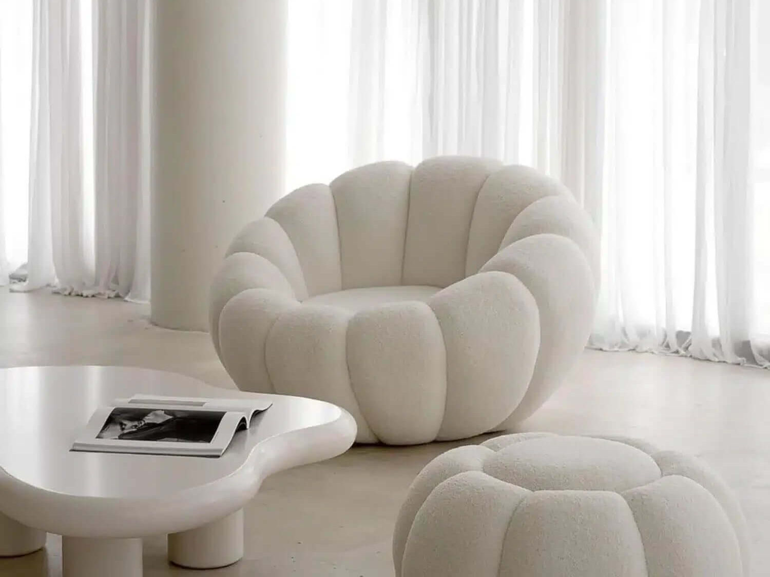 Cream boucle armchair with