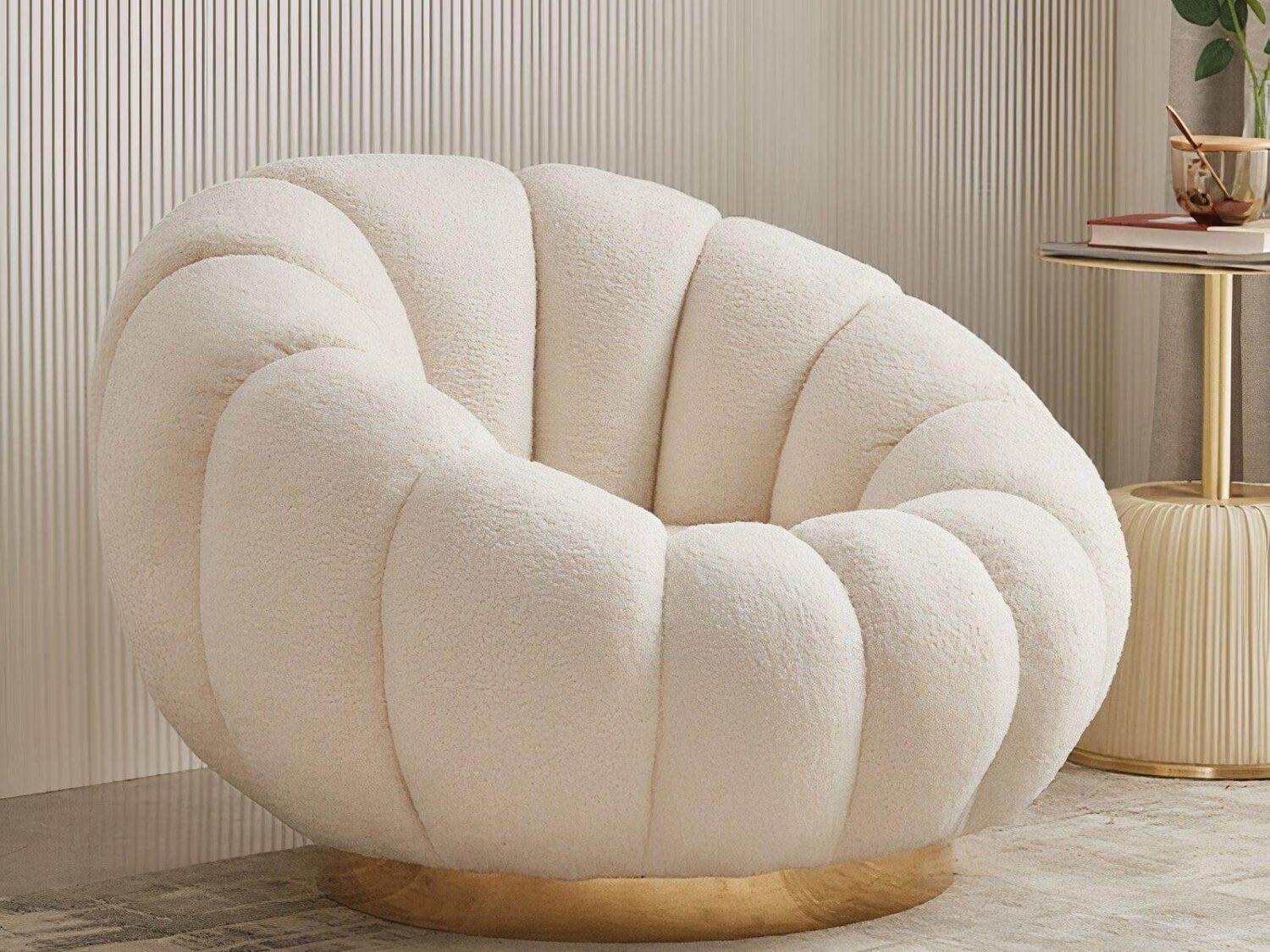 Cream boucle Eden armchair with