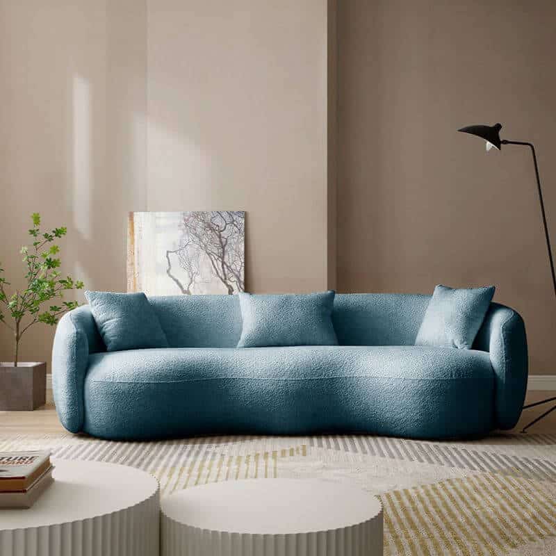 Modern curved blue boucle