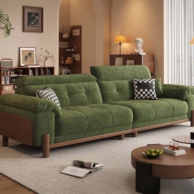 Vintage green chenille sofa