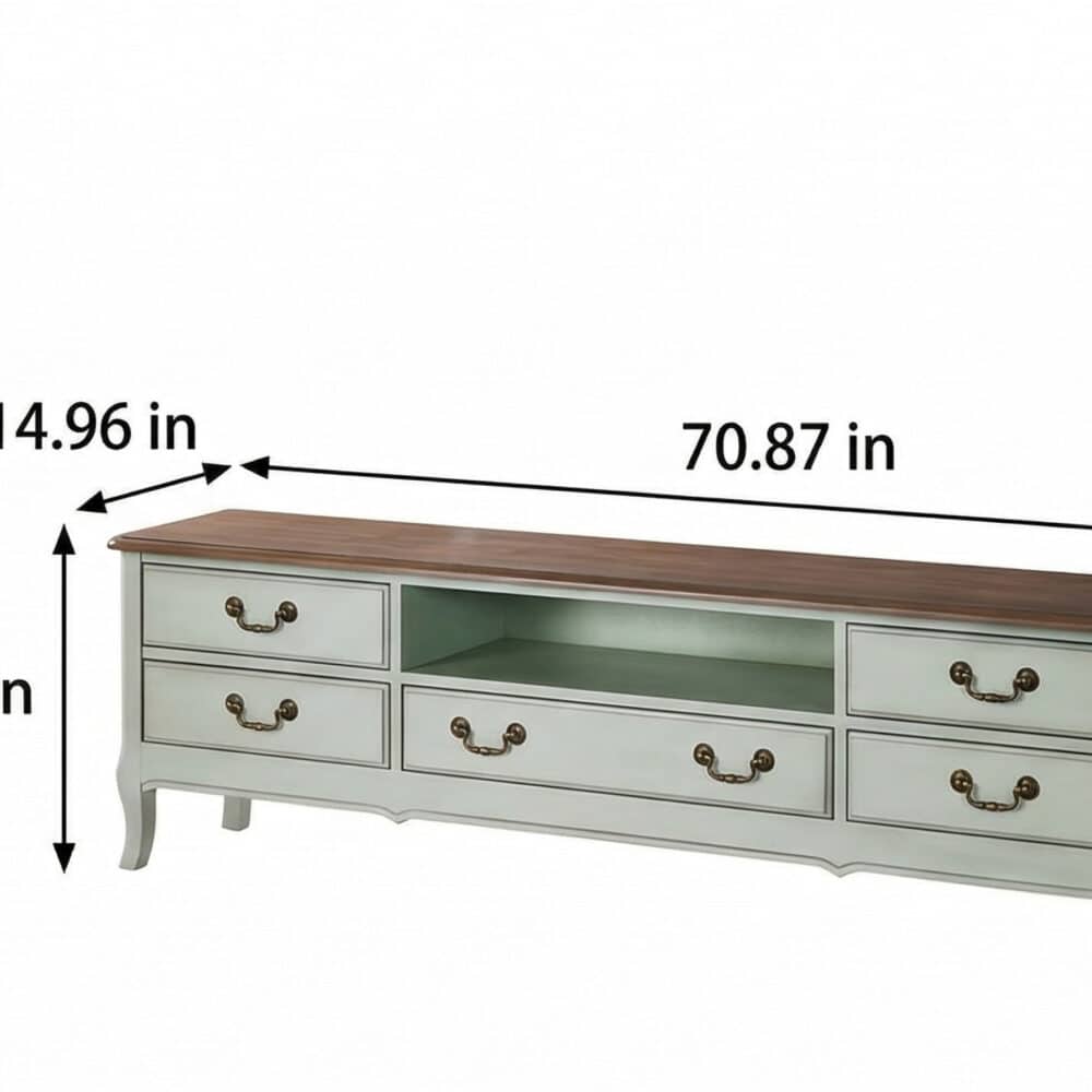 Brown-Green Wood Open Storage Drawers Long TV Stand 相册图 #6 dimensions