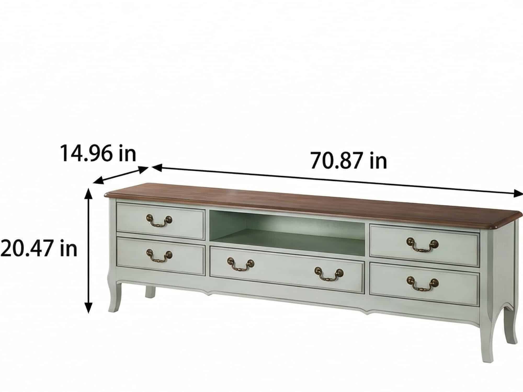 Brown-Green Wood Open Storage Drawers Long TV Stand 相册图 #6 dimensions