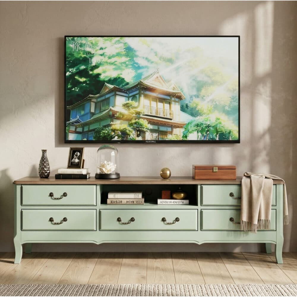 Brown-Green Wood Open Storage Drawers Long TV Stand 商品主图 scene