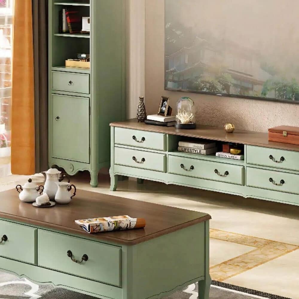 Brown-Green Wood Open Storage Drawers Long TV Stand 相册图 #2 scene