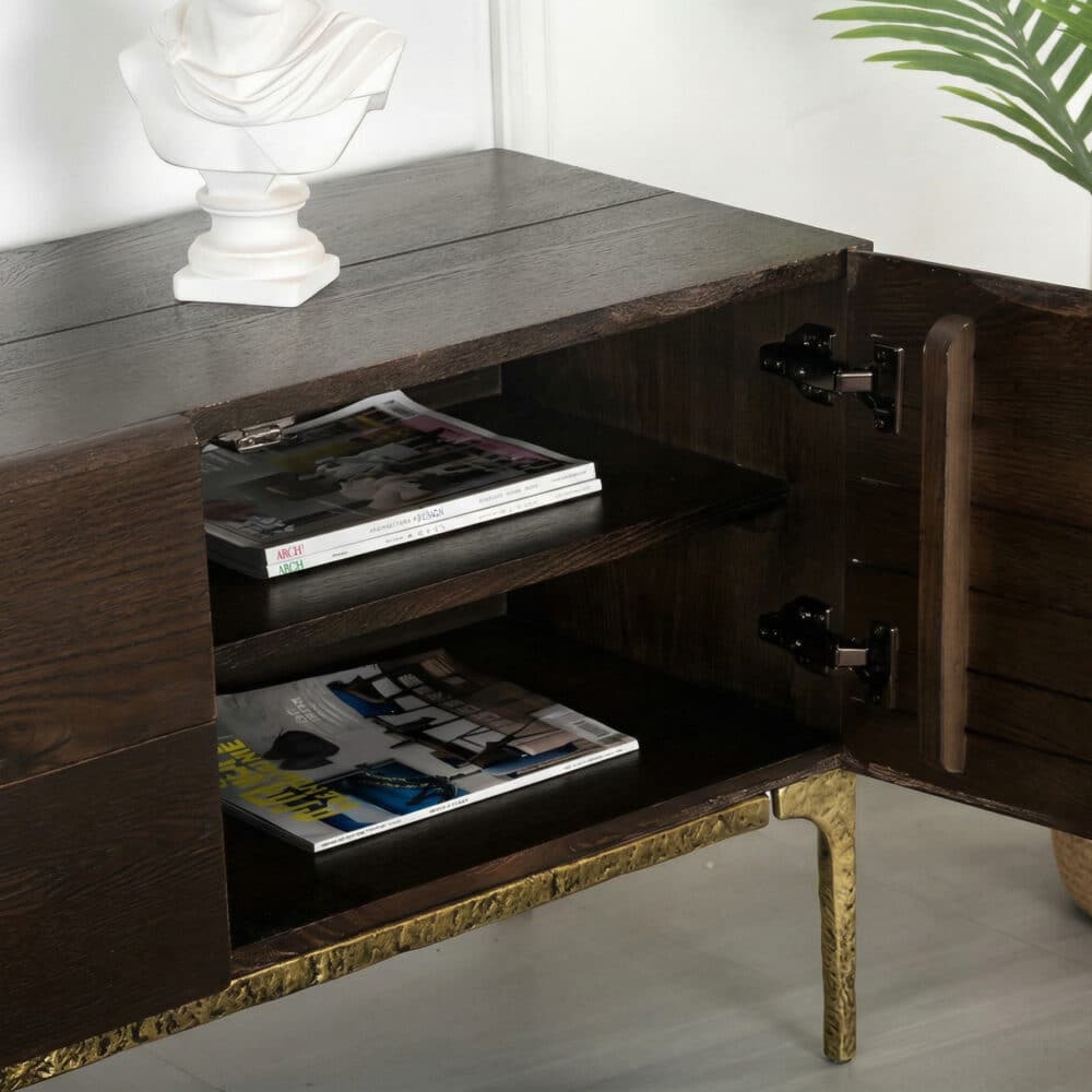 Brown Long Espresso Wood Tone Oak Cabinet TV Stand 相册图 #11 resized