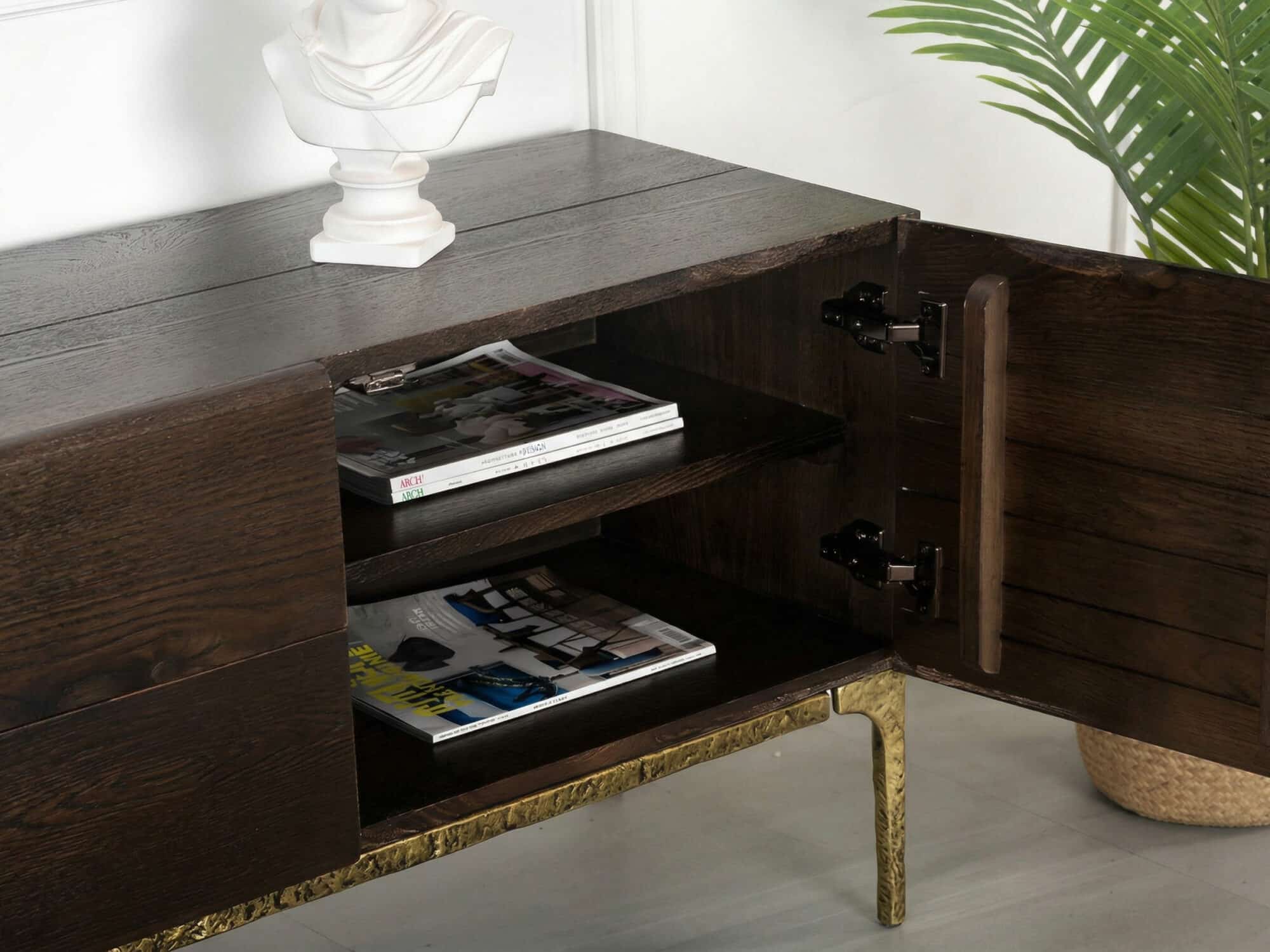 Brown Long Espresso Wood Tone Oak Cabinet TV Stand 相册图 #11 resized