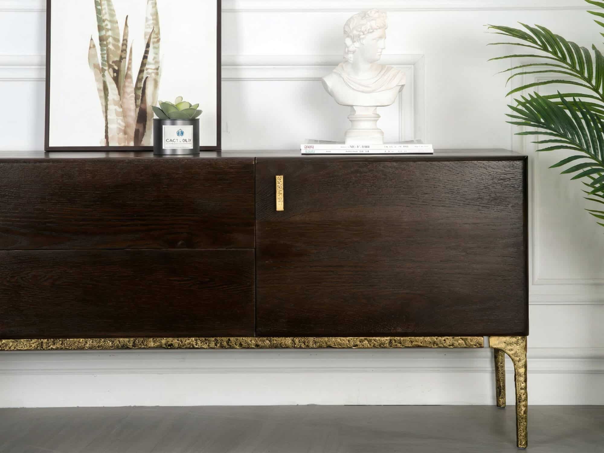 Brown Long Espresso Wood Tone Oak Cabinet TV Stand 相册图 #6 resized
