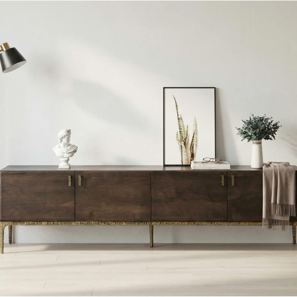 Brown Long Espresso Wood Tone Oak Cabinet TV Stand 相册图 #3 scene