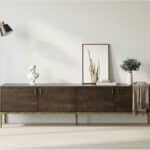 Brown Long Espresso Wood Tone Oak Cabinet TV Stand 相册图 #3 scene