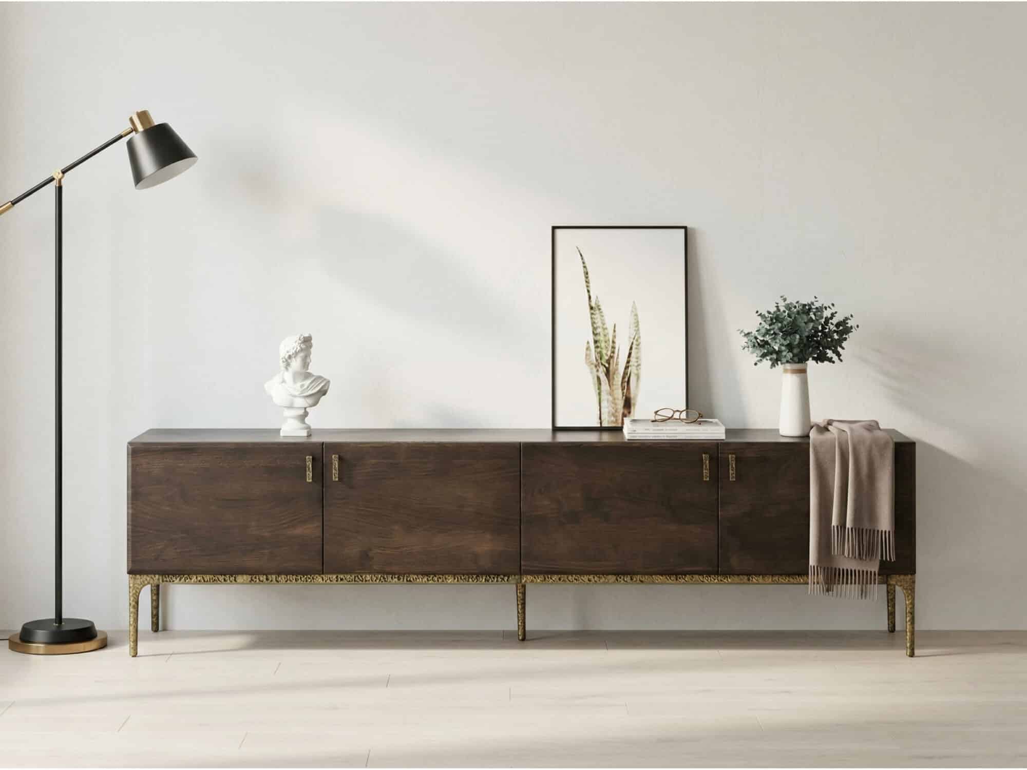 Brown Long Espresso Wood Tone Oak Cabinet TV Stand 相册图 #3 scene