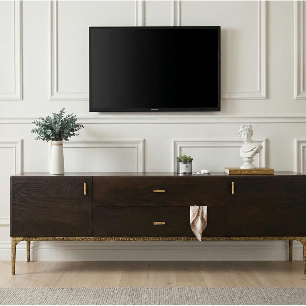 Brown Long Espresso Wood Tone Oak Cabinet TV Stand 相册图 #4 scene