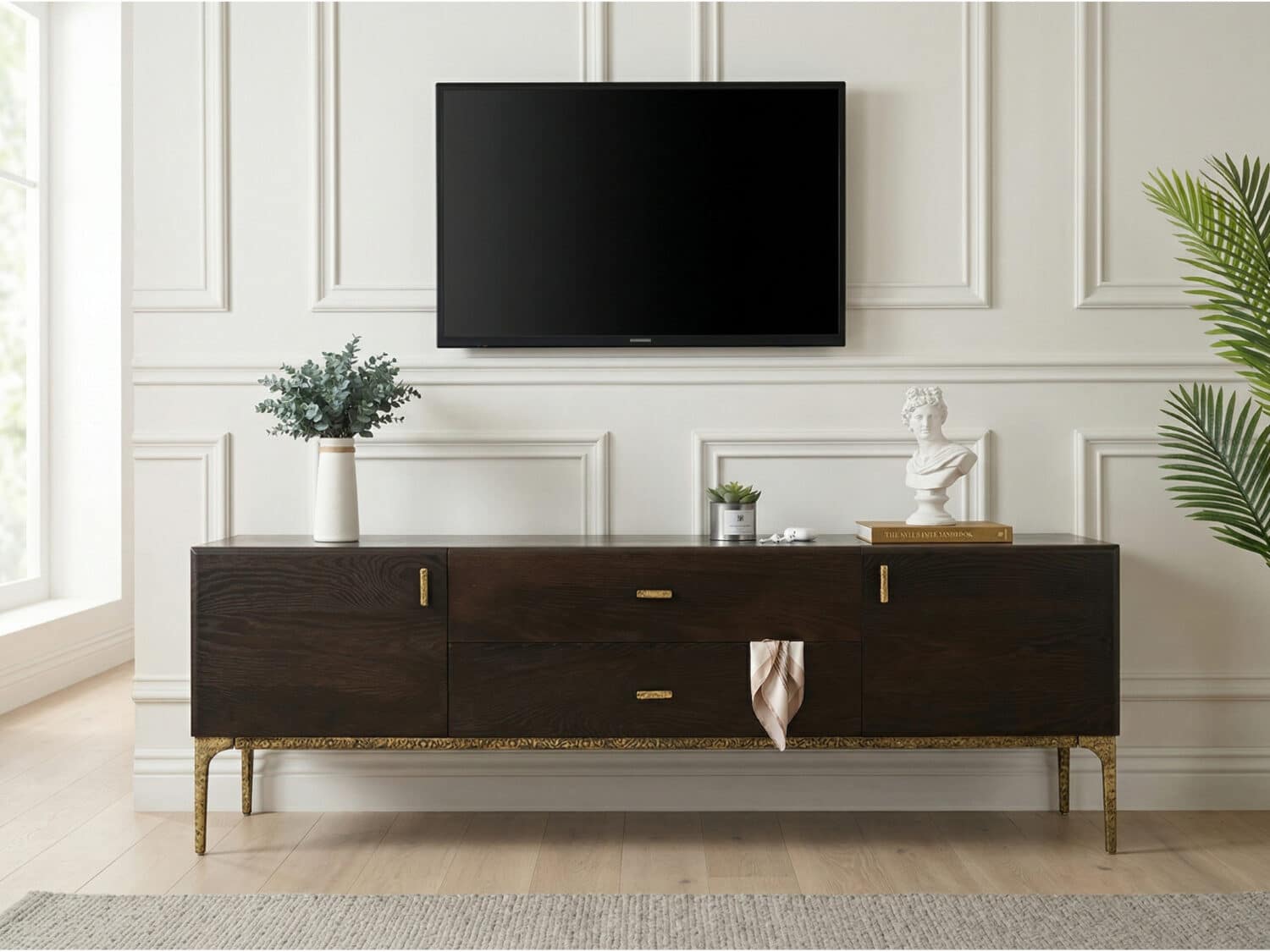 Brown Long Espresso Wood Tone Oak Cabinet TV Stand 相册图 #4 scene