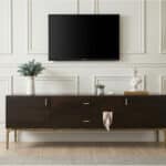 Brown Long Espresso Wood Tone Oak Cabinet TV Stand 相册图 #4 scene