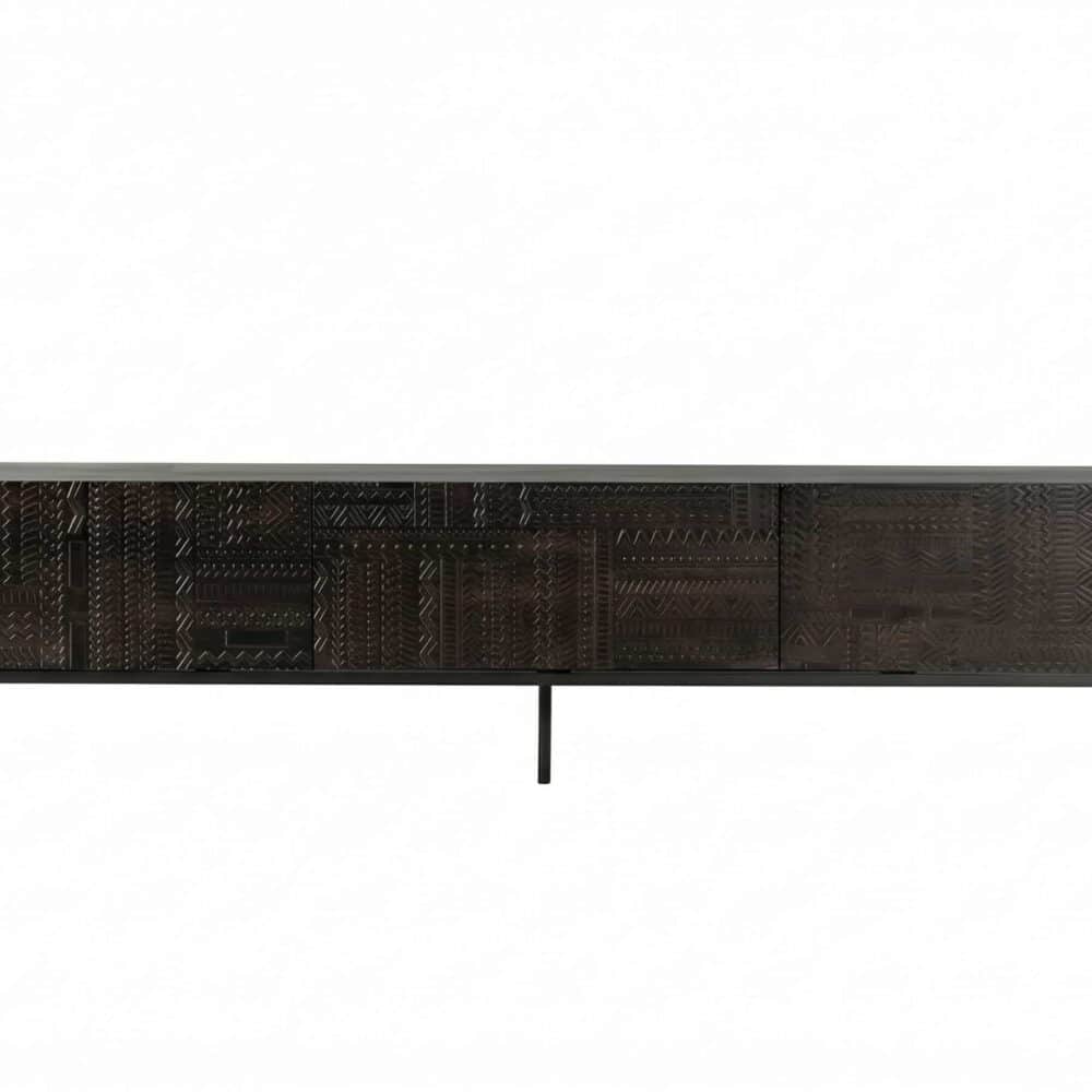 Elegant Black Wood Rectangle Carving Long Tv Stand 2