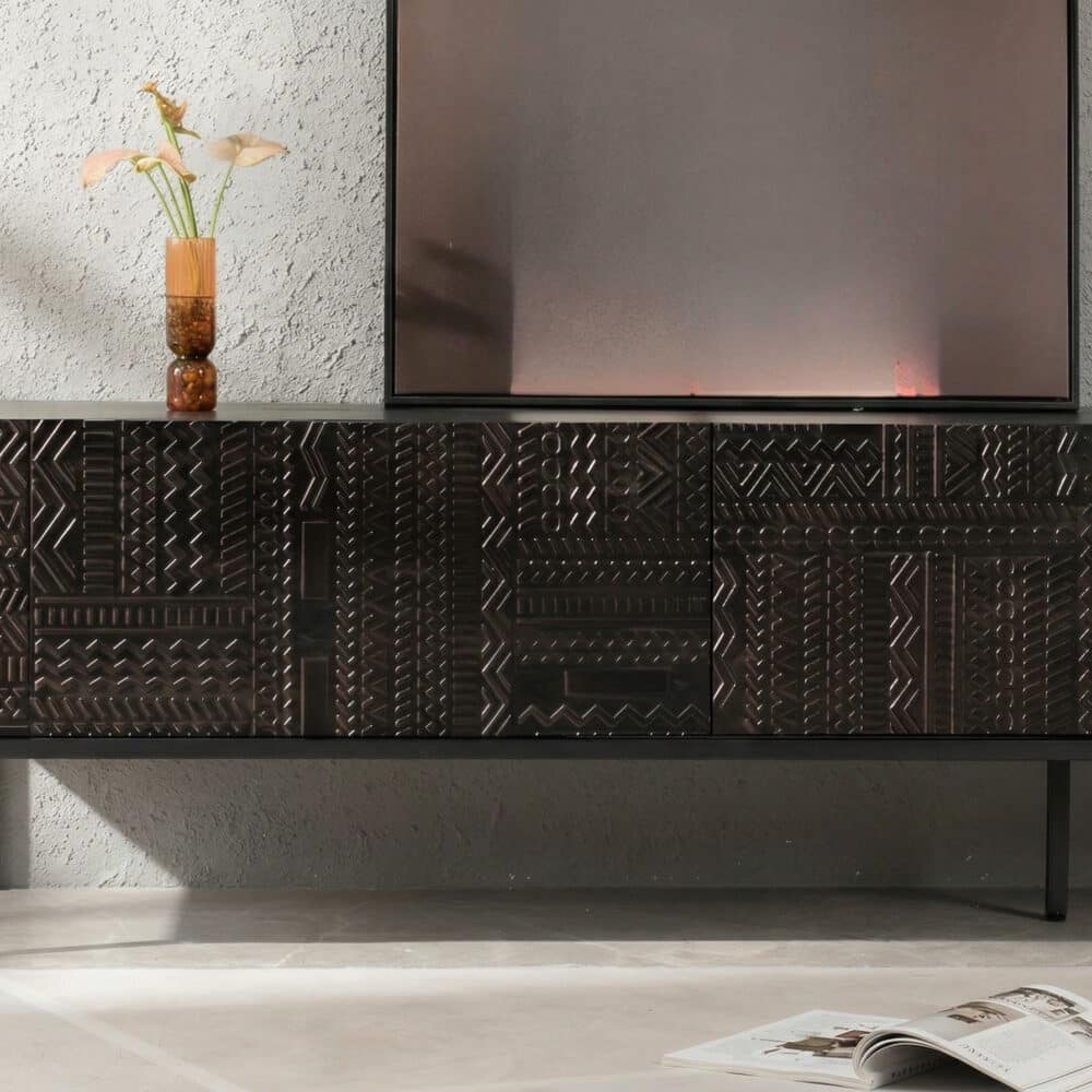 Elegant Black Wood Rectangle Carving Long TV Stand 相册图 #7 resized