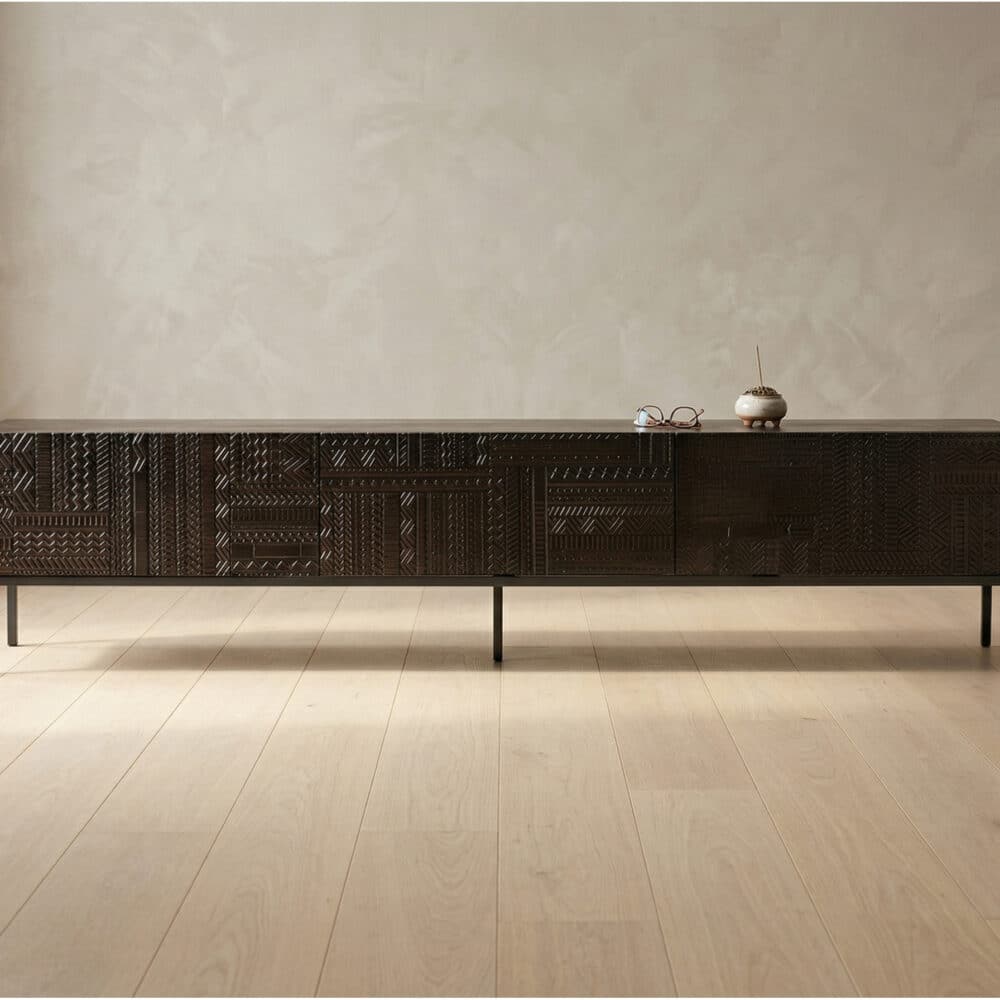 Elegant Black Wood Rectangle Carving Long TV Stand 相册图 #4 scene