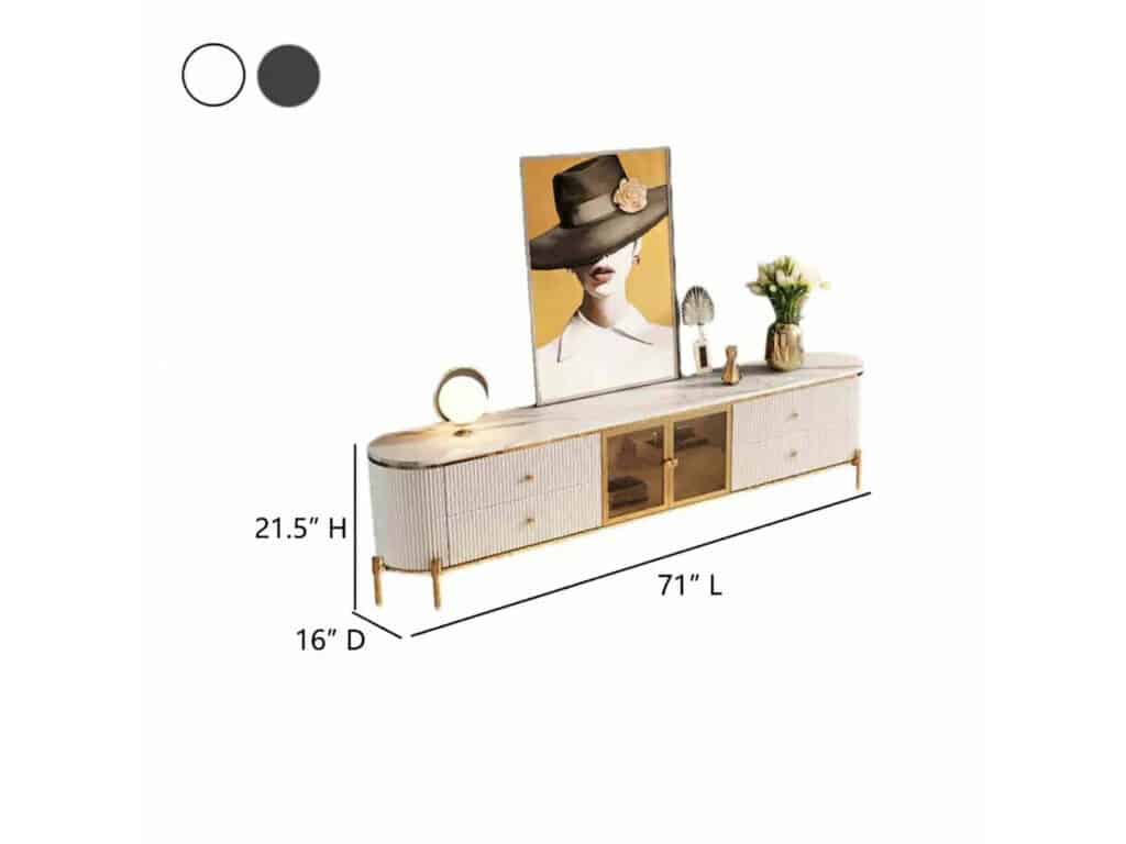 Glam Grey Stone Cabinet Shelves Drawers TV Stand 相册图 #8 dimensions