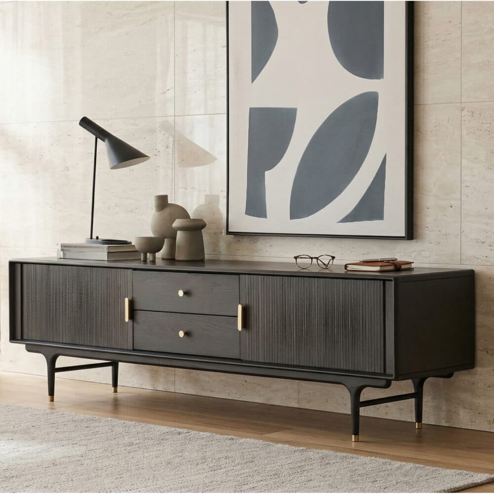 Industrial Oak Wood Enclosed Storage Long TV Stand 商品主图 scene