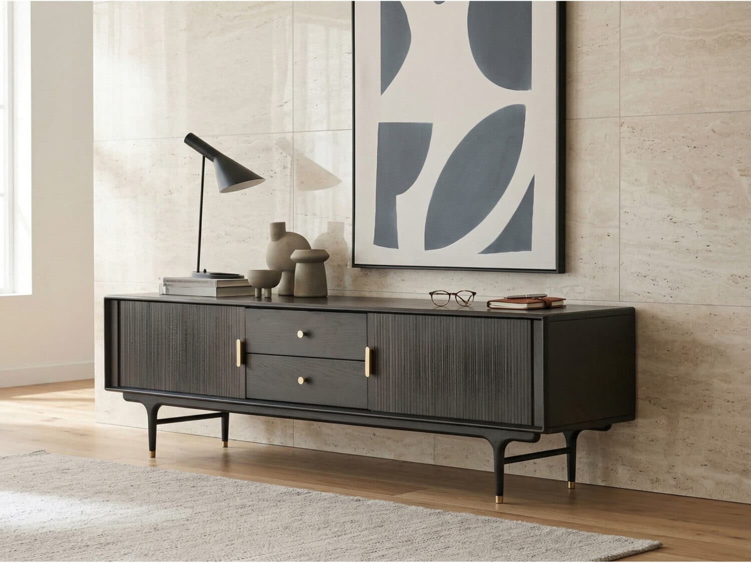 Industrial Oak Wood Enclosed Storage Long TV Stand 商品主图 scene