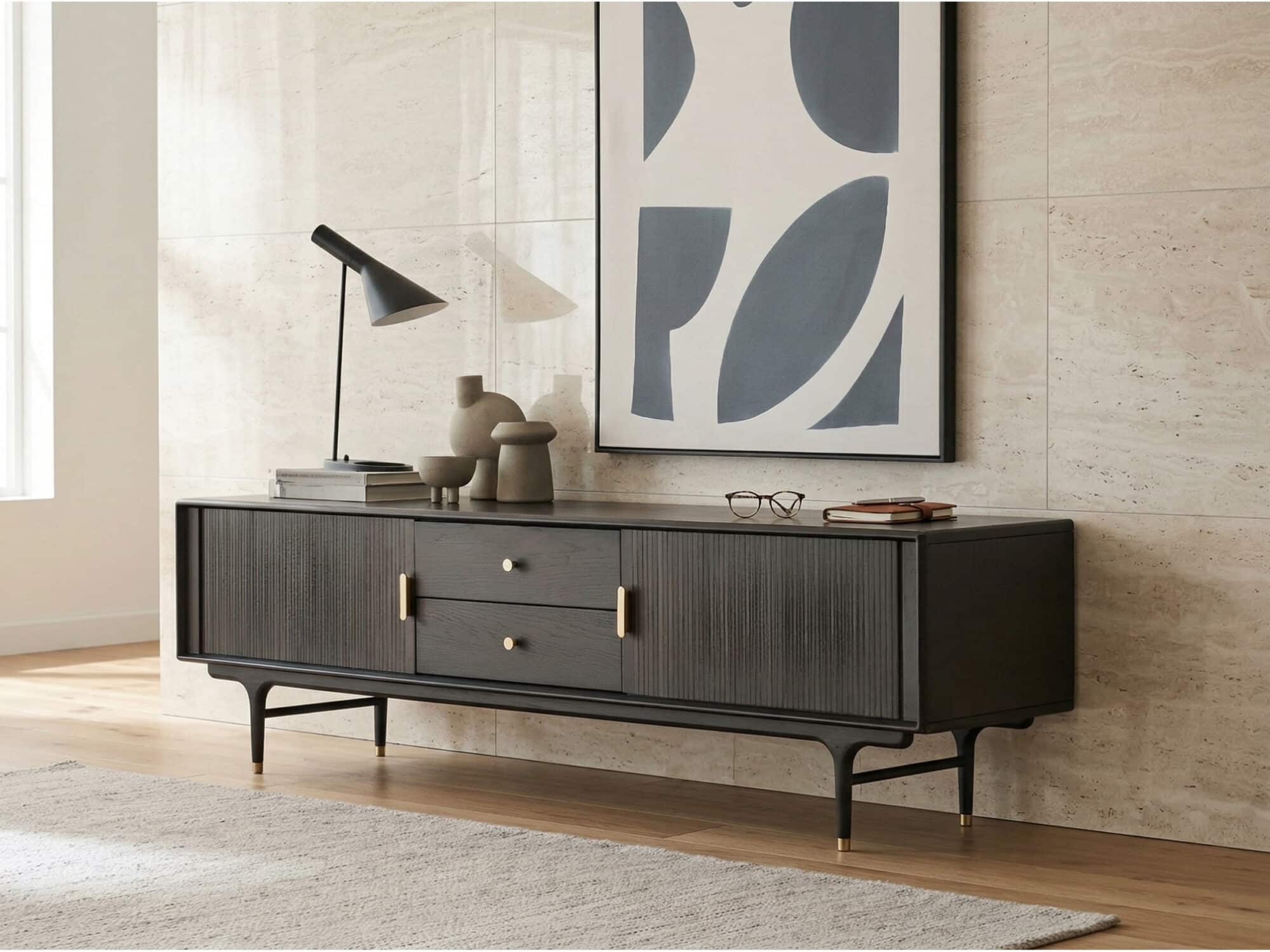 Industrial Oak Wood Enclosed Storage Long TV Stand 商品主图 scene