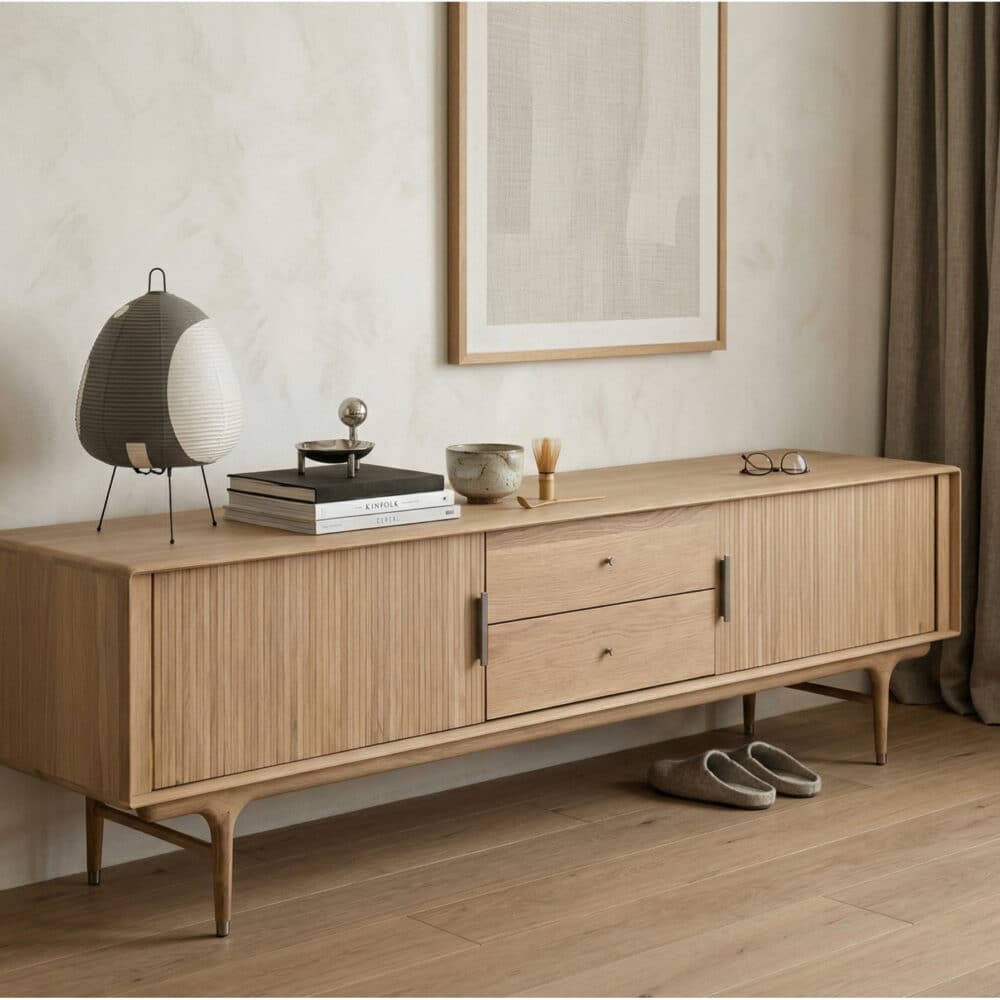 Industrial Oak Wood Enclosed Storage Long TV Stand 相册图 #3 scene
