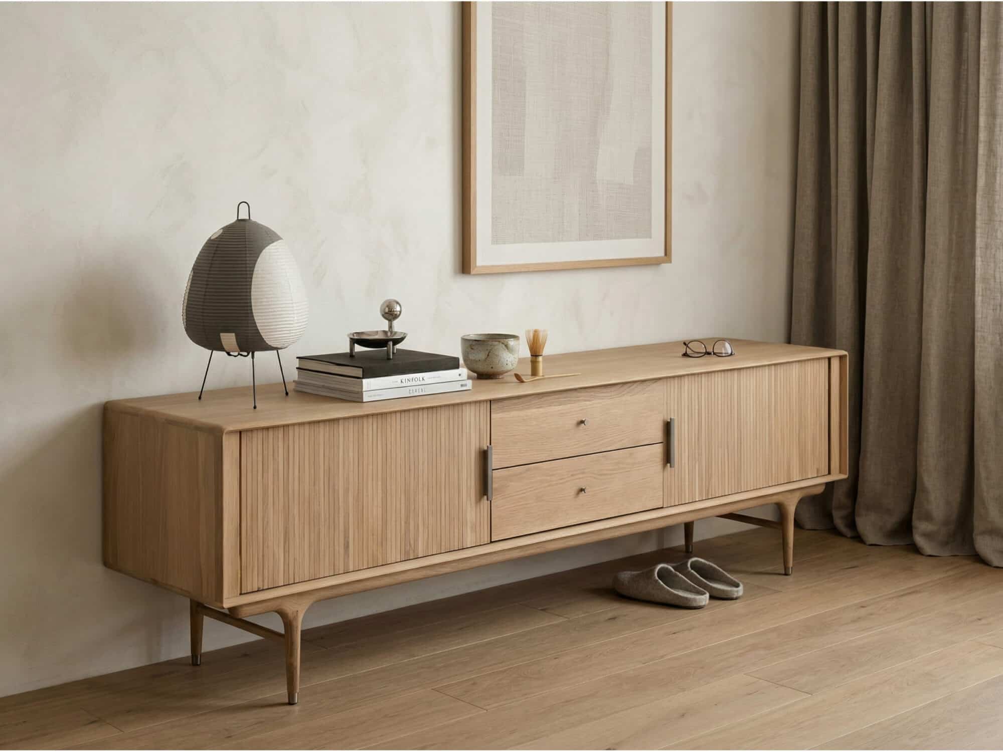 Industrial Oak Wood Enclosed Storage Long TV Stand 相册图 #3 scene