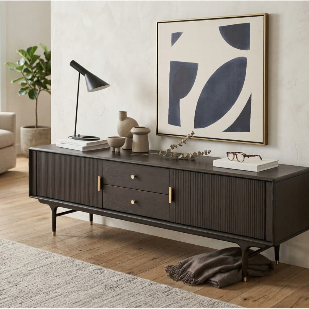 Industrial Oak Wood Enclosed Storage Long TV Stand 相册图 #4 scene