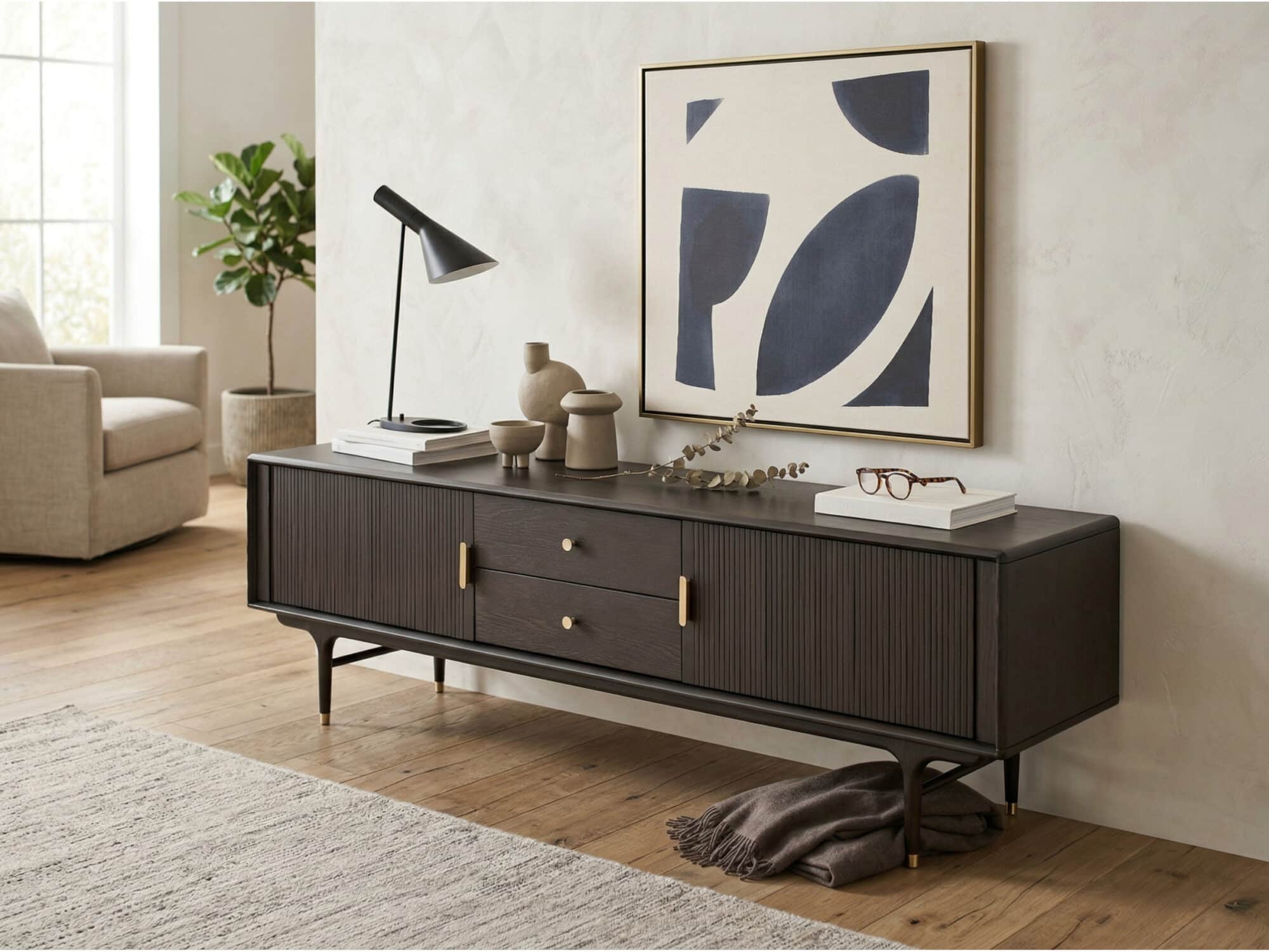 Industrial Oak Wood Enclosed Storage Long TV Stand 相册图 #4 scene