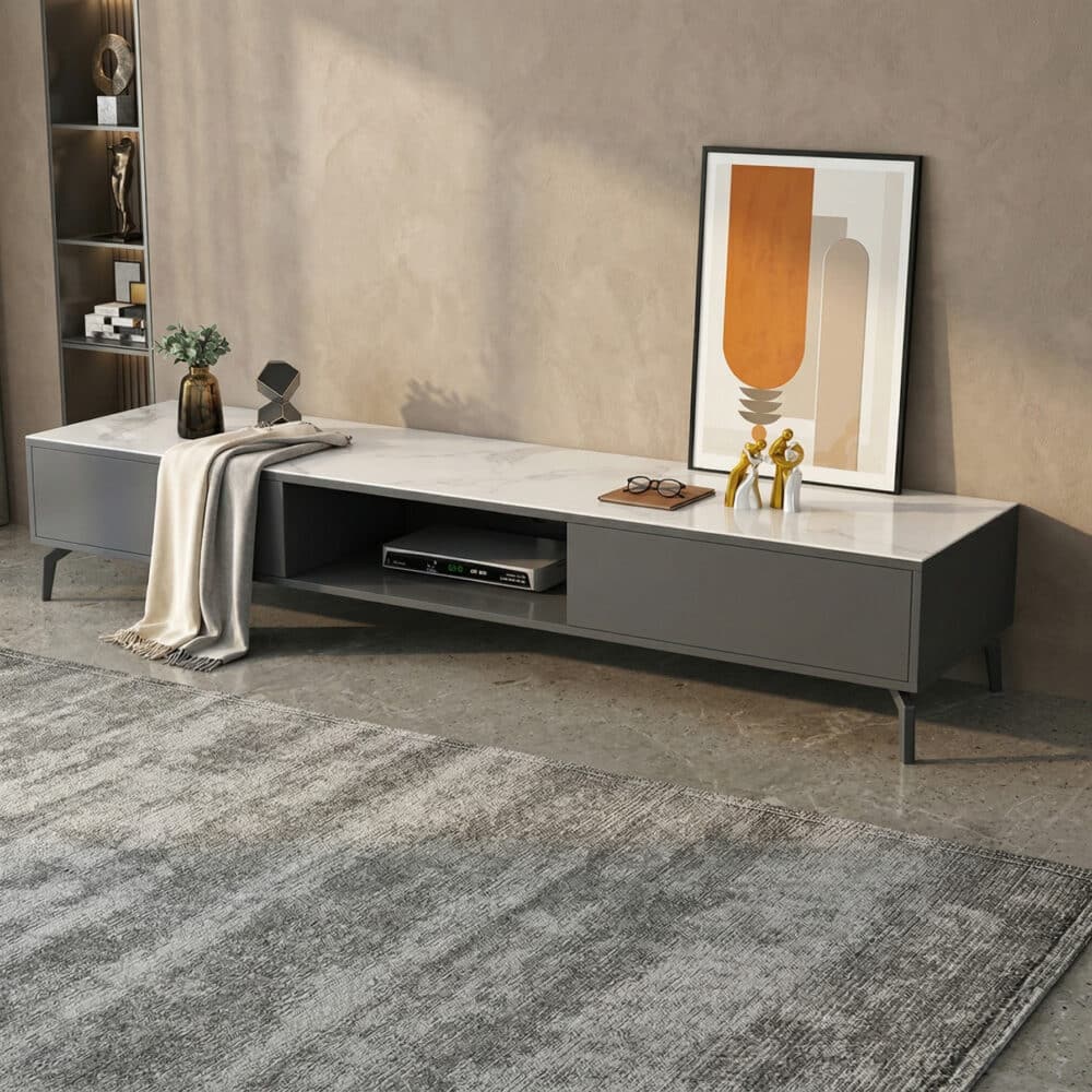 Living Room Black Glass Open Storage Cabinet TV Stand 相册图 #11 scene