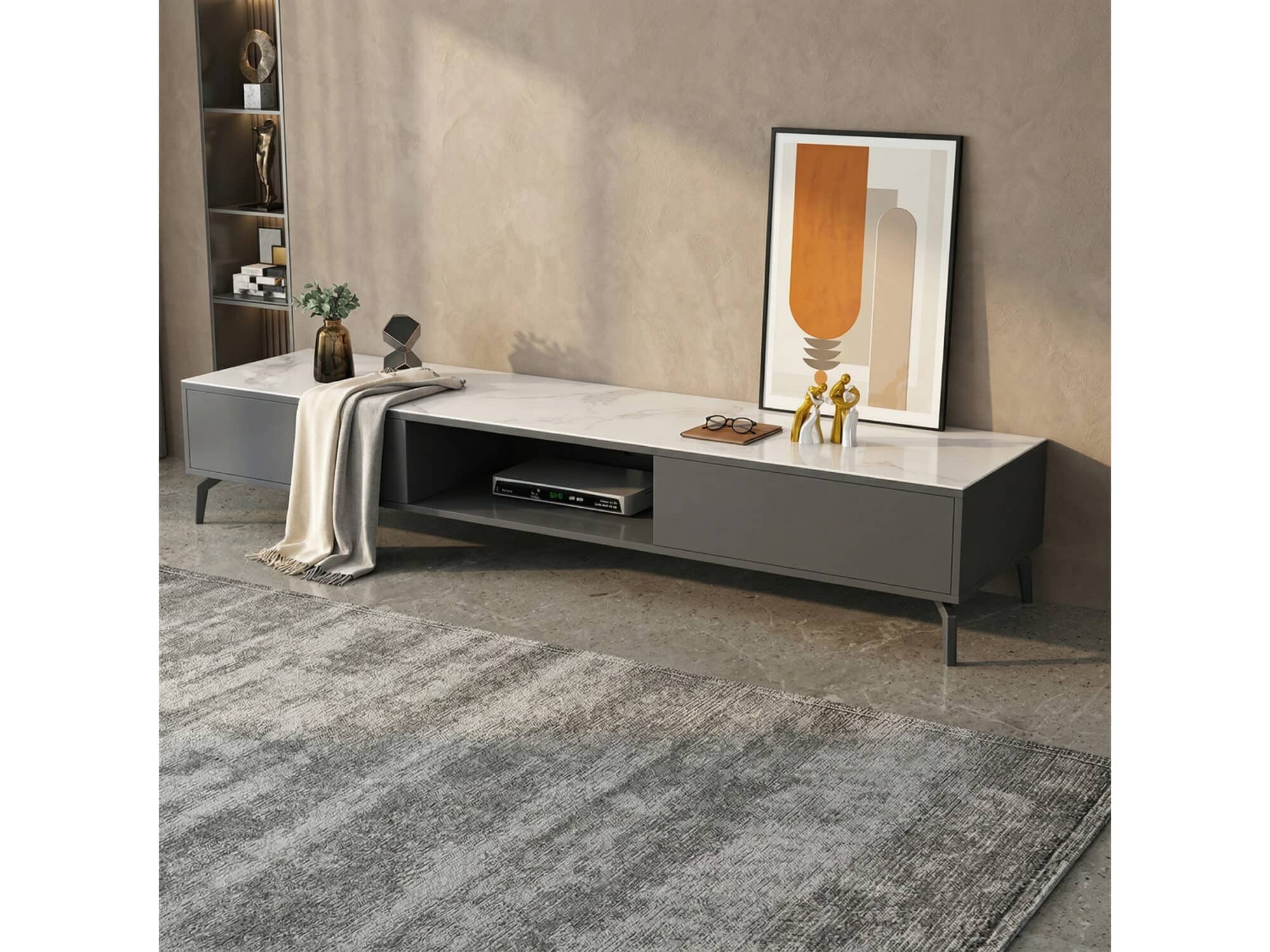 Living Room Black Glass Open Storage Cabinet TV Stand 相册图 #11 scene