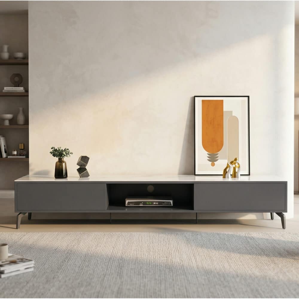 Living Room Black Glass Open Storage Cabinet TV Stand 相册图 #2 scene
