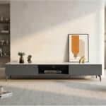 Living Room Black Glass Open Storage Cabinet TV Stand 相册图 #2 scene