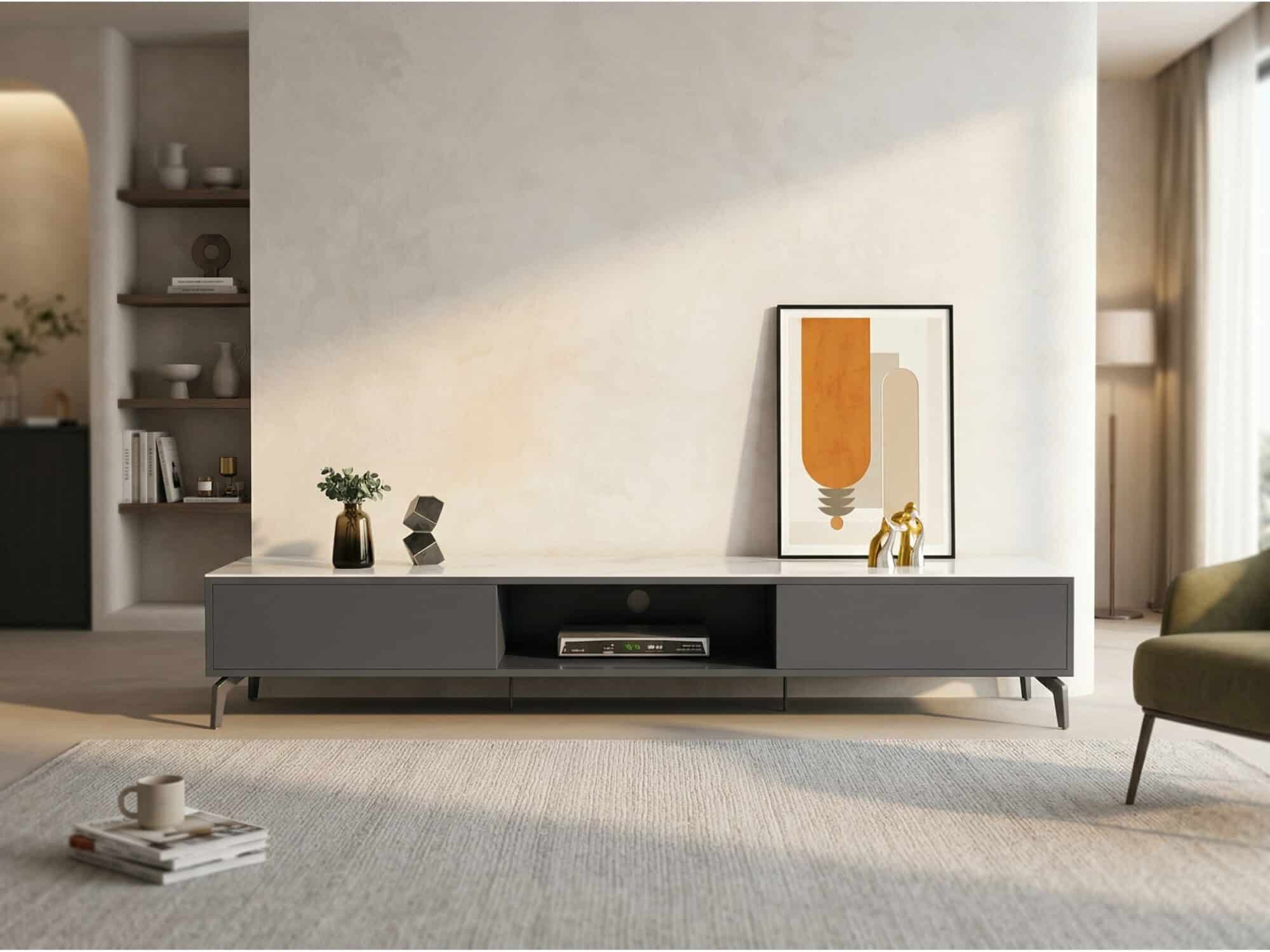 Living Room Black Glass Open Storage Cabinet TV Stand 相册图 #2 scene