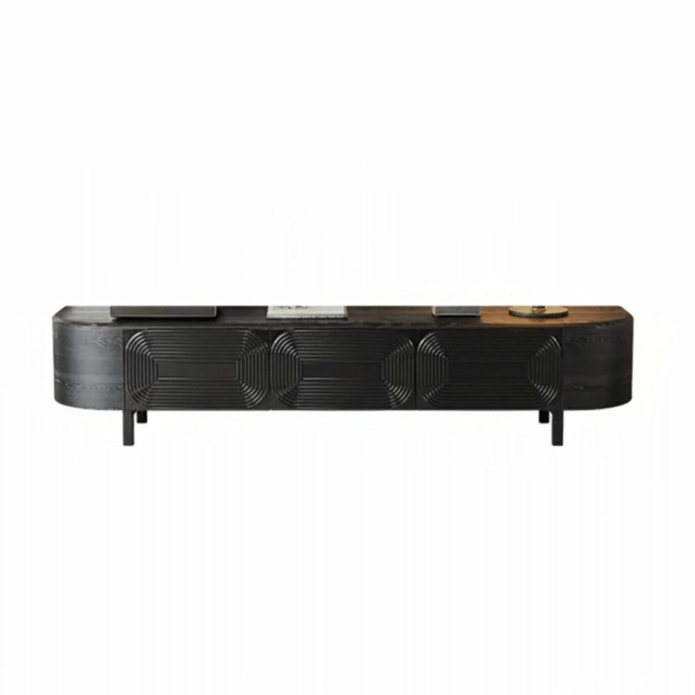 Mid Century Modern Black Wood Tv Stand With Drawers 3