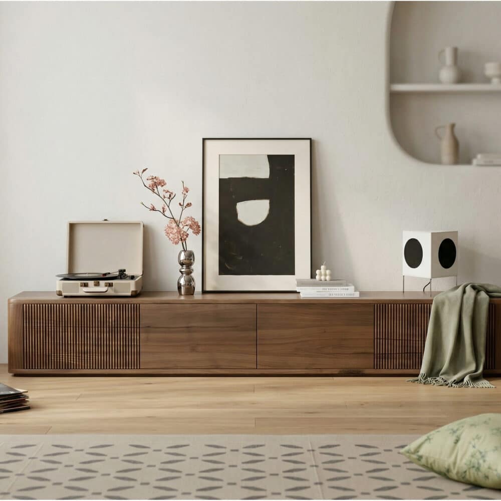 Mid-Century Modern Brown Wood Drawers Long TV Stand 相册图 #2 scene