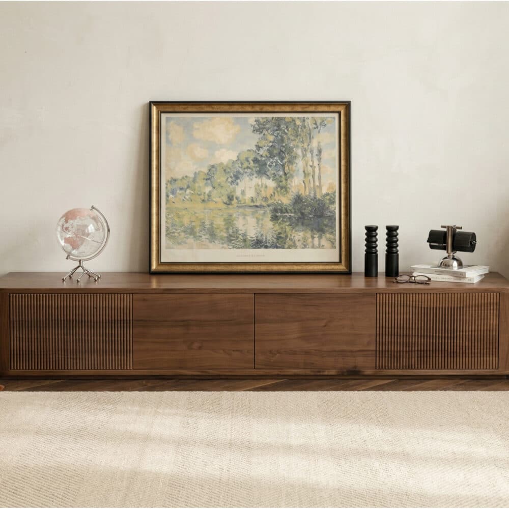Mid-Century Modern Brown Wood Drawers Long TV Stand 相册图 #3 scene